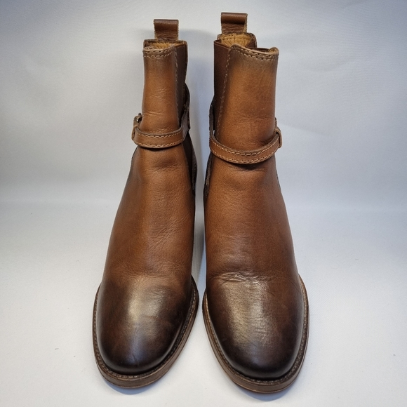 Zara Leather Boots UK 4 Buckled Heeled Brown Ankle Elasticated Sides - Picture 4 of 7